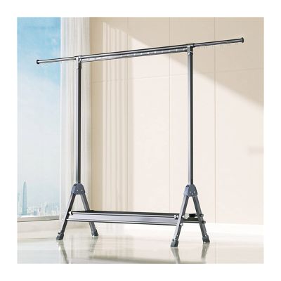 Adjustable Laundry Drying Rack with Hidden Wheels, Double Layer Clothes Rack & Bedroom Coat Rack with Shoe Storage, Retractable 116-200cm, Black