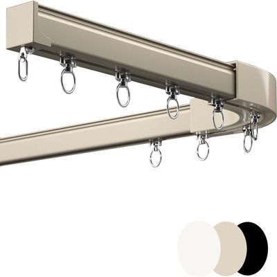 Black Heavy Duty Single/Double Ceiling Track Curtain Rods With 90 Degree Corner Bends Aluminum Alloy Rails For Bedroom Bay Windows Wall And Ceiling Installation(Metallic-Single Track-4M)