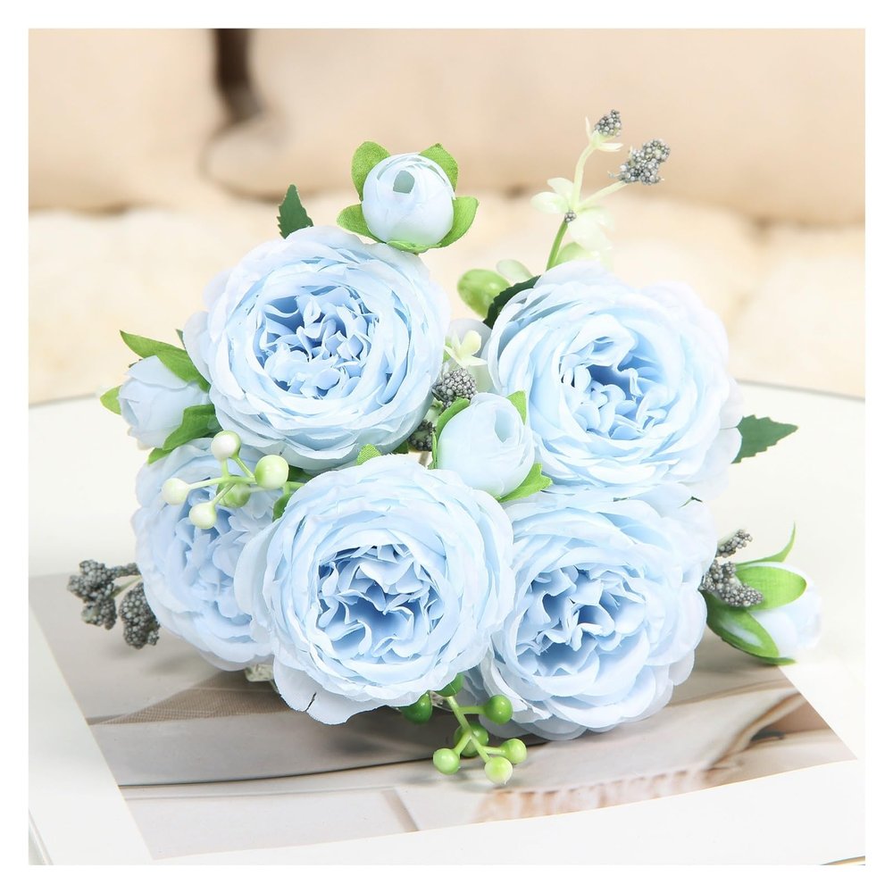12-Pack Luxury Artificial Peony Bundles for Lifelike Home Dcor & Wedding Centerpieces, Silk Flowers Arrangements with Flexible Stems(Blue)