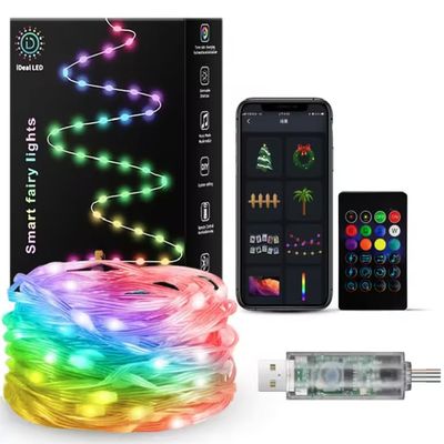 50ft USB Powered RGB Fairy Lights with Remote & App Control, Waterproof IP65 Outdoor/Indoor Decorative Lights for Bedroom, Patio, Garden, Parties & Holidays