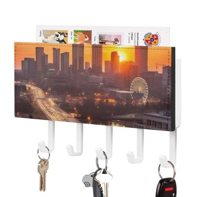 NLGHFTOCO Atlanta City Sunset Landscape Wall Mount Key Holder for Wall Key Rack Decorative Keys Holder on for Wall Adhesive Keys Hanger for Doorway Hallway Entryway