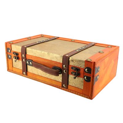 Pengcadent Vintage Suitcase, Wooden Vintage Luggage Trunk, Antique Storage Chest with Leather Straps and Buckle, Retro Suitcase for Home Decor, Travel, and Themed Parties, 34x20x11cm