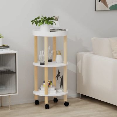 UUGRANDTO 3-Tier Trolley White 15"x15"x32.3" Engineered Wood&Solid Wood Pine Kitchen Dining Trolleys