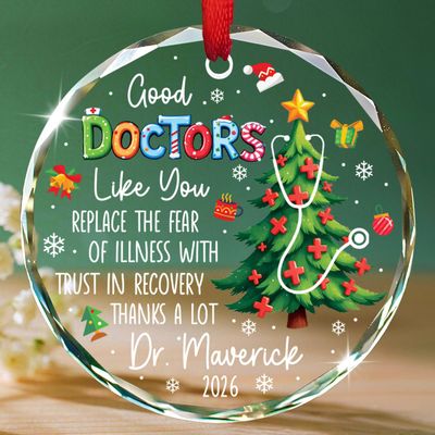 Custom Good Doctors Glass Xmas Ornament 2026, Personalized Name Doctor Christmas Ornaments, Appreciation Ornament Gift for Doctor MD Physician Healthcare Worker, Stethoscope Xmas Tree Decoration