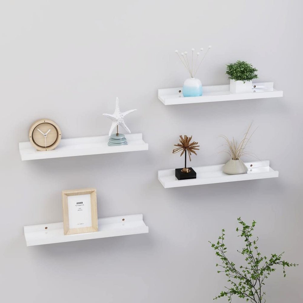 AMBERARD Wall Shelf Set of 4 High Gloss White MDF Medium Wall mounting Home Dcor Accents Floating Shelves