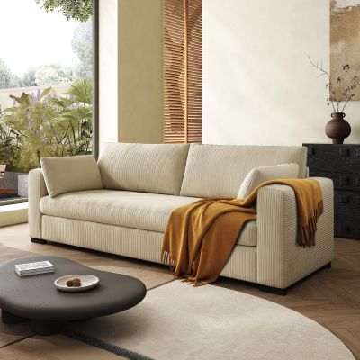 79"Corduroy Couch for Living Room, 3 Seater Couch,21" Extra Deep Seats, Mid Century Modern Oversized Love Seat for Bedroom, Office, Apartment and Small,Solid and Easy to Install (Cream, 79 inch)