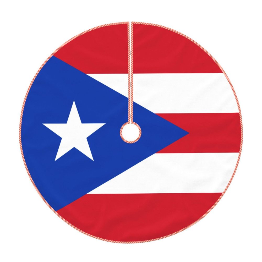 48" Christmas Tree Skirt for Holiday Home Decor, Puerto Rican Flag Print Xmas Base Cover Holiday Tree Mat