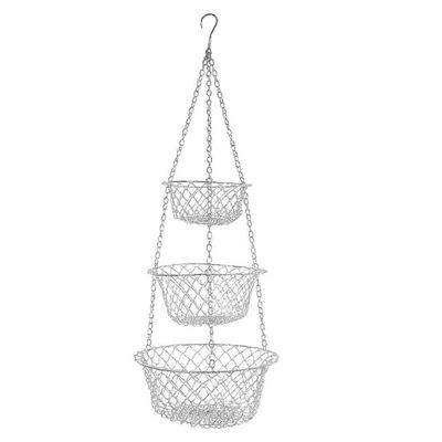 CONGARTENO Heavy Duty Wire Hanging Basket for Kitchen Wall European Style Fruit and Vegetable Storage Organizer with Hooks Silver Decorative Hanging Basket for Fruits Vegetables Cans and