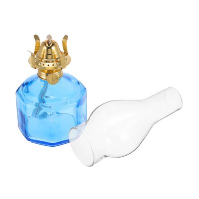COOLHIYA Vintage Blue Glass Chamber Oil Lamp with Adjustable Wick and Metal Regulator Kerosene Lantern for Indoor Decorative Lighting Easy to Refill and Maintain Rustic Hurricane Style for