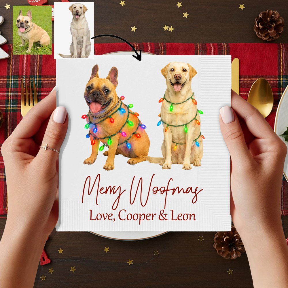 Custom Photo Dog Christmas Napkins Personalized Christmas Cocktail Napkins Decor Xmas Napkin Party Dog Cat Pet Napkin Style 4
