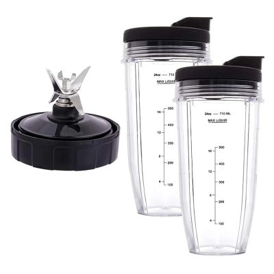24Oz Cups With To-Go Lids, 7 Fins Extractor Blade,Compatible For Nutri NinjaAuto IQ BN801 SS101 BL480-30 BL641 BL642-30 Blender
