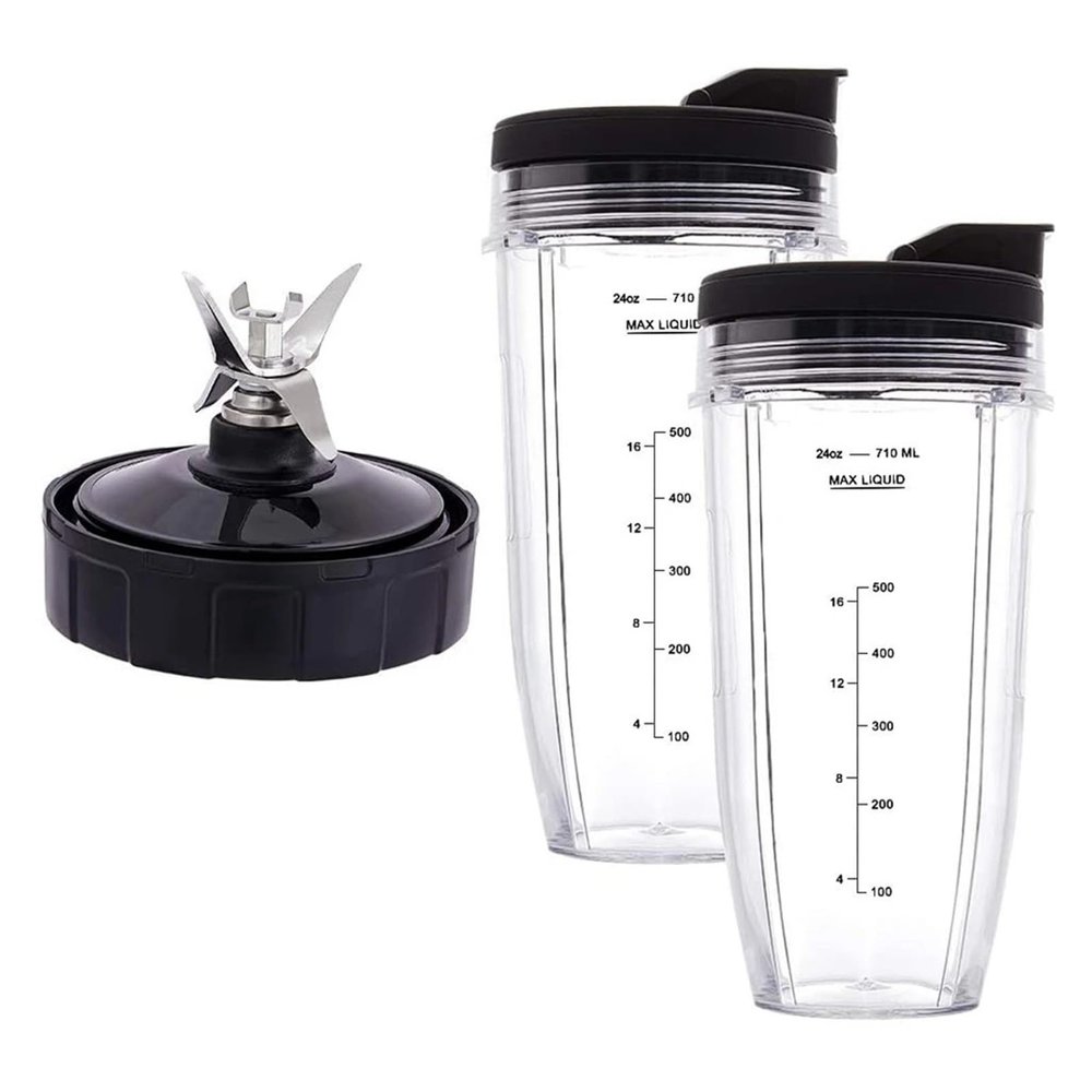 24Oz Cups With To-Go Lids, 7 Fins Extractor Blade,Compatible For Nutri NinjaAuto IQ BN801 SS101 BL480-30 BL641 BL642-30 Blender