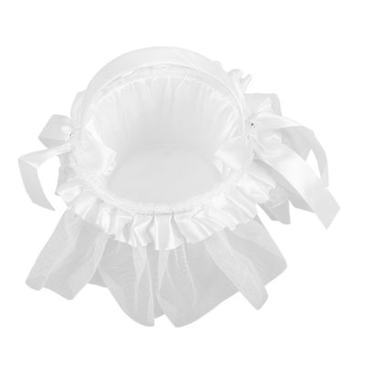CONGARTENO Romantic White Wedding Flower Basket with Bowknot Decorative Rustic Flower Girl Basket for Petals Candy Storage Banquets and Special Events