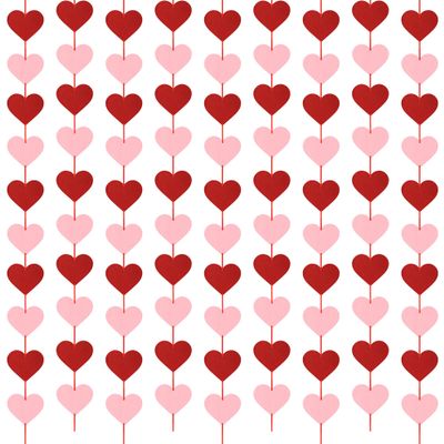 8 PCS Valentines Banner Decor, Hanging Valentines Garland, Pre-Assemble Heart Banner, Red Pink Galentines Day Decorations for Holiday Door Wall Classroom School Home Decor