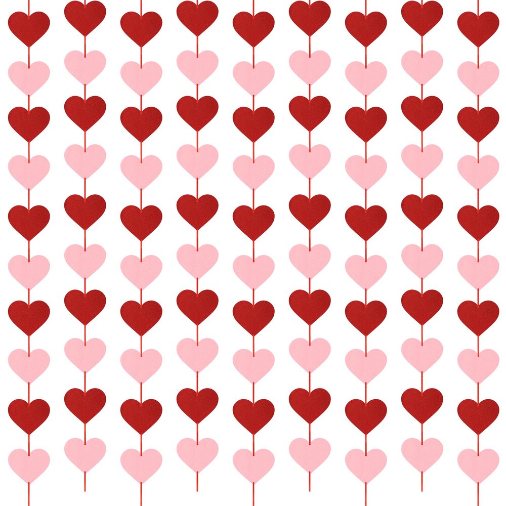 8 PCS Valentines Banner Decor, Hanging Valentines Garland, Pre-Assemble Heart Banner, Red Pink Galentines Day Decorations for Holiday Door Wall Classroom School Home Decor