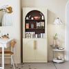 Anbuy Storage Cabinet, Sideboard Buffet Cabinet with Hutch, Kitchen Pantry Organizer Bar Cabinet with Shelves, Trophy Display Arched Cabinet for Living Room (Beige Arched, 2 Pieces) view 3