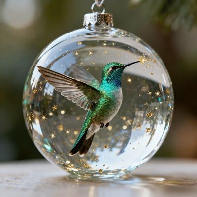 2025 Natures Birds Crystal Glass Ornament Set  Hummingbird & Cardinal Christmas Ornaments for Xmas Tree Memorial Gifts, Clear Plastic Christmas Balls for Room Decor, Holiday Ornaments(Hummingbird)