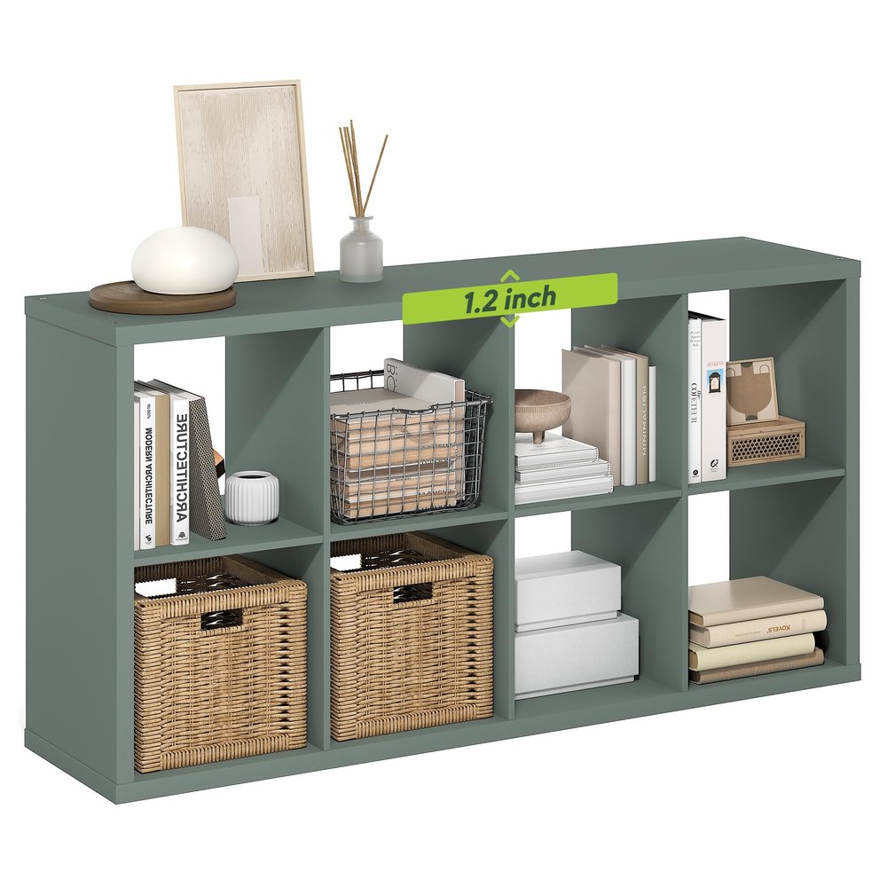 Furinno Cubicle 8-Cube Book Shelf, Extra Thick Frame Bookshelf, Sage Green