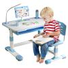 PERZOE Student Desk and Chair Set, Height Adjustable Widened Desktop Homework Desk with Bookstand Drawer, Ergonomic Hollow Cushion Chair & Anti Slip Legs, Escritorio para Nios De 10 Aos (Blue) view 1