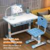 PERZOE Student Desk and Chair Set, Height Adjustable Widened Desktop Homework Desk with Bookstand Drawer, Ergonomic Hollow Cushion Chair & Anti Slip Legs, Escritorio para Nios De 10 Aos (Blue) view 4