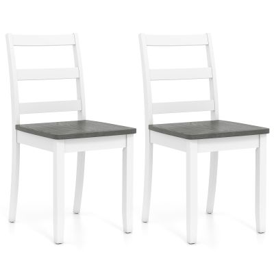 GIANTEX Dining Chairs, Wooden Armless Kitchen Chairs with Solid Rubber Wood Legs, Farmhouse Ladder Back Dining Chairs for Dining Room (2, White+Gray)