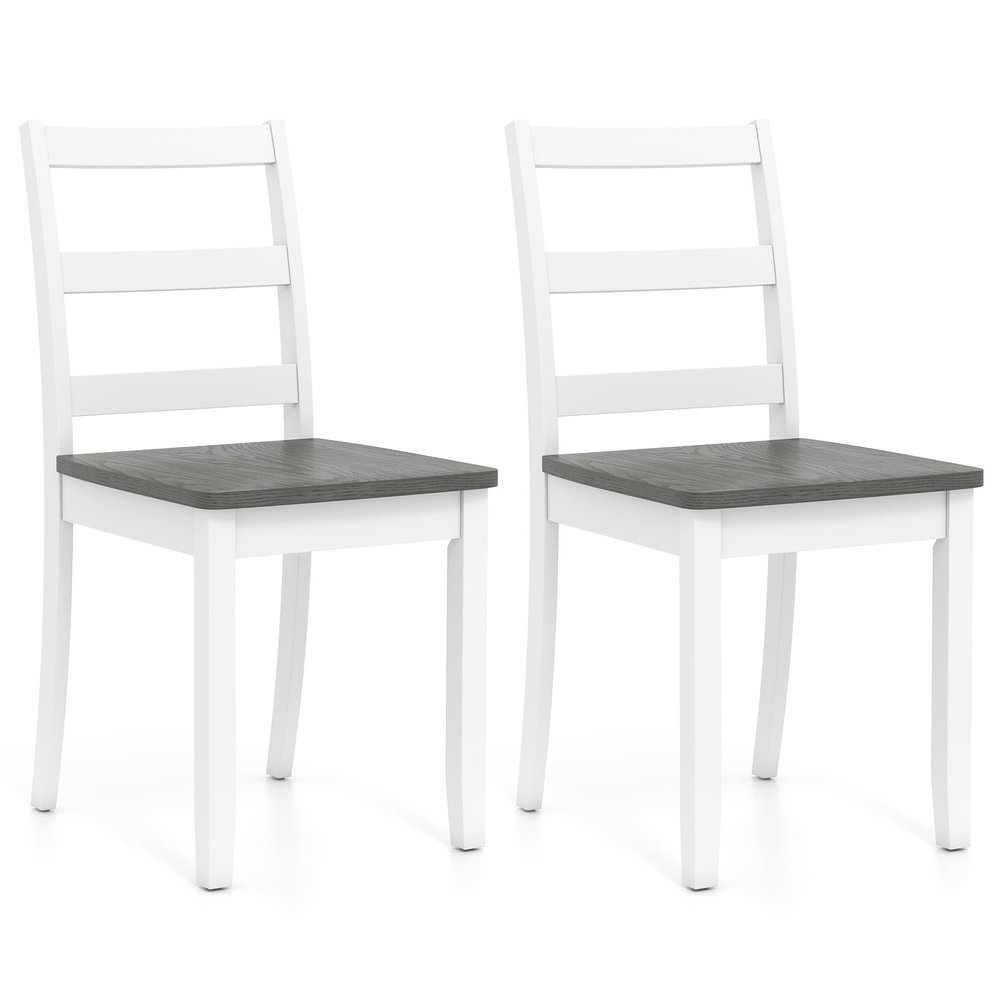 GIANTEX Dining Chairs, Wooden Armless Kitchen Chairs with Solid Rubber Wood Legs, Farmhouse Ladder Back Dining Chairs for Dining Room (2, White+Gray)