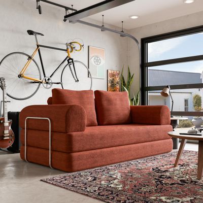 24/7 Shop at Home Fayor Modern 4-Seater Chenille Compressed Modular Sofa with Armrests, Flexible Seating, Free-Combined Floor Lounger, Convertible Boneless Couch for Living Room, Game, Reddish Brown