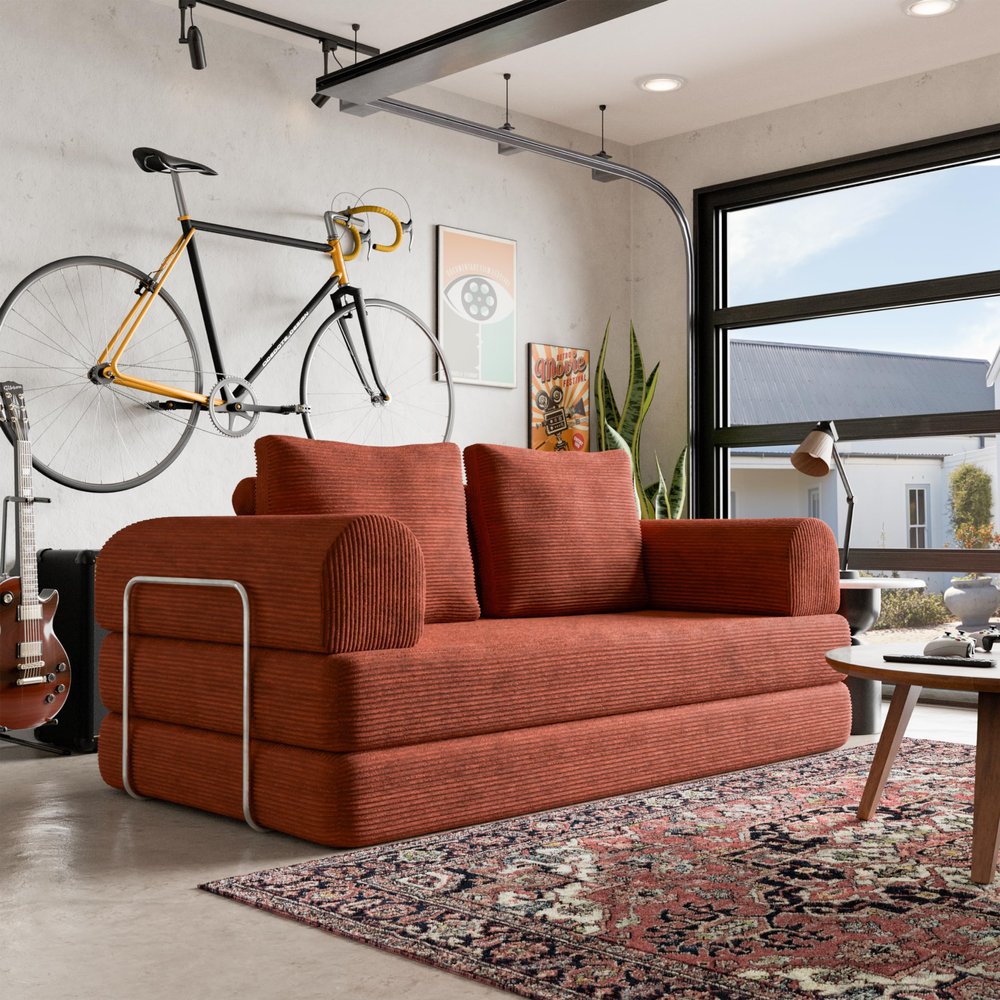 24/7 Shop at Home Fayor Modern 4-Seater Chenille Compressed Modular Sofa with Armrests, Flexible Seating, Free-Combined Floor Lounger, Convertible Boneless Couch for Living Room, Game, Reddish Brown