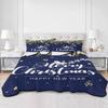BketraquerC Twin XL Quilt Set, Happy New Year Merry Christmas Lightweight Soft Microfiber Summer Bedspread Coverlet with 2 Pillow Shams, Eucalyptus Leaves Blue 3 Piece Bedding Set for All Seasons view 3