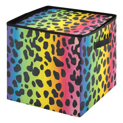 SyXIOP High Capacity Christmas ornament organizer Holds Up to 64, Adjustable Dividers, Zippered Top, Two Handles foldable christmas tree ornament with Lid,Chic Rainbow Leopard Print