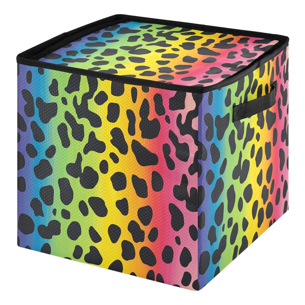 SyXIOP High Capacity Christmas ornament organizer Holds Up to 64, Adjustable Dividers, Zippered Top, Two Handles foldable christmas tree ornament with Lid,Chic Rainbow Leopard Print