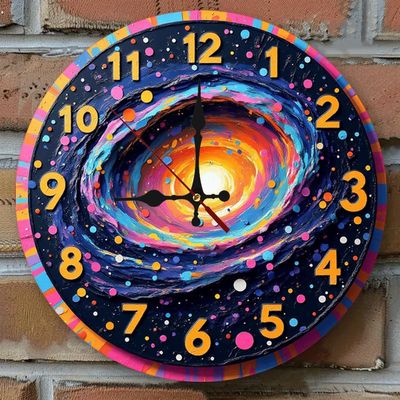 1pc Wooden Silent Wall Clock 10 * 10inch Vibrant Rainbow Wall Clock with 3D Numbers, Colorful Artistic Design for Kids Room or Boho Decor (COLOR10)