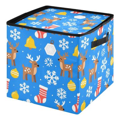 SyXIOP High Capacity Christmas ornament organizer Holds Up to 64, Adjustable Dividers, Zippered Top, Two Handles telescoping christmas ornaments with Lid,Merry Christmas Brown Elk