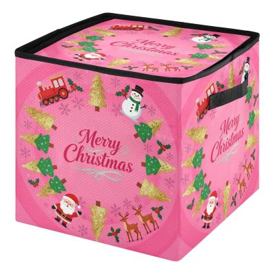 SyXIOP High Capacity Christmas ornament organizer storage Holds Up to 64, Adjustable Dividers, Zippered Top, Two Handles Large christmas tree ornament with Lid,Merry Christmas Pink