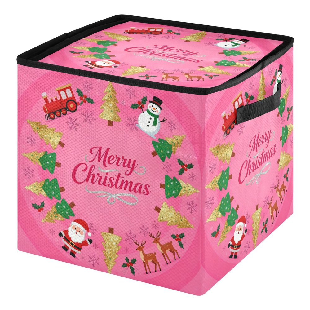 SyXIOP High Capacity Christmas ornament organizer storage Holds Up to 64, Adjustable Dividers, Zippered Top, Two Handles Large christmas tree ornament with Lid,Merry Christmas Pink