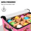 SyXIOP High Capacity Christmas ornament organizer storage Holds Up to 64, Adjustable Dividers, Zippered Top, Two Handles Large christmas tree ornament with Lid,Merry Christmas Pink view 4