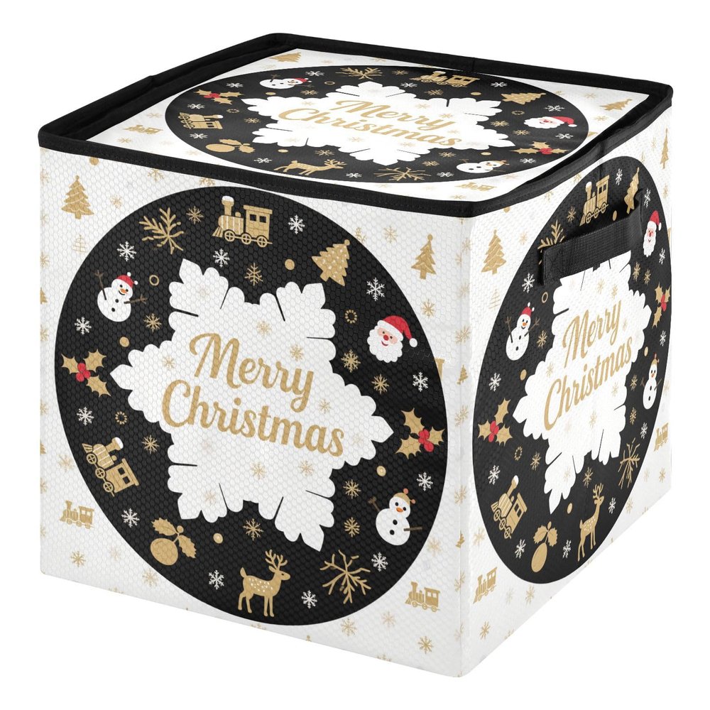 SyXIOP High Capacity Christmas ornament storage containers Holds Up to 64, Adjustable Dividers, Zippered Top, Two Handles christmas ornaments with Lid,White and Black Merry Christmas