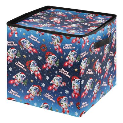 SyXIOP High Capacity Christmas ornament storage containers Holds Up to 64, Adjustable Dividers, Zippered Top, Two Handles foldable Decoration Organizer with Lid,Merry Christmas Red Astronaut