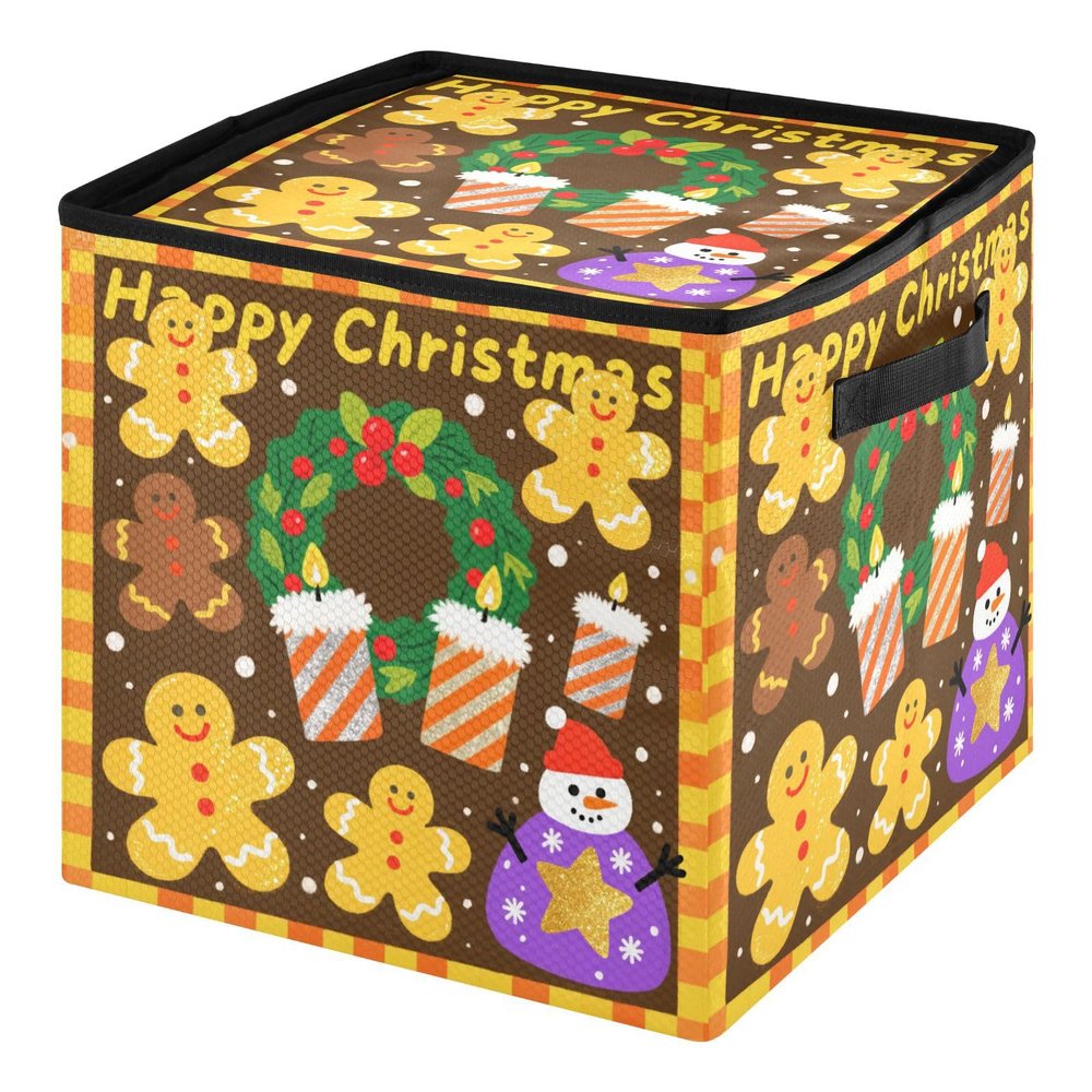 High Capacity Christmas ornament storage containers Holds Up to 64, Adjustable Dividers, Zippered Top, Two Handles telescoping Holiday Storage Case with Lid ,Yellow-brown Christmas Gingerbread Man