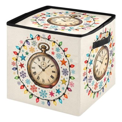 SyXIOP High Capacity Christmas ornament storage bag Holds Up to 64, Adjustable Dividers, Zippered Top, Two Handles handy christmas tree decorations with Lid,Merry Christmas Pocket Watch White Festive