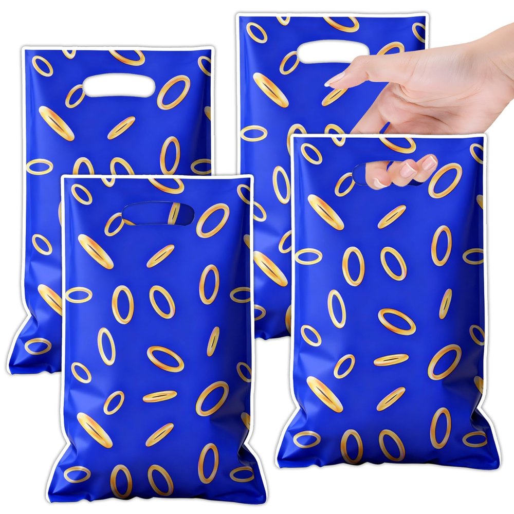 LLMSIX 40pcs Video Game Party Favor Bags, Blue with Gold Ring Design Gift Bags, Game Themed Goodie Bag for Birthday Game Party Decorations Supplies Christmas Gifts (Blue)
