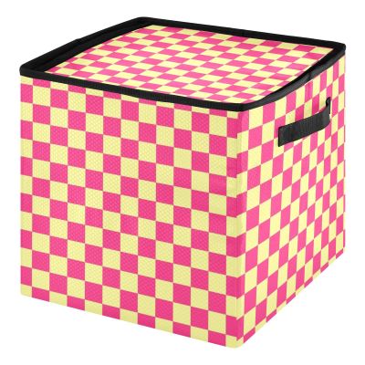 SyXIOP High Capacity Christmas ornament storage bag Holds Up to 64, Adjustable Dividers, Zippered Top, Two Handles stackable Decoration Organizer with Lid,Pink and Yellow American Plaid