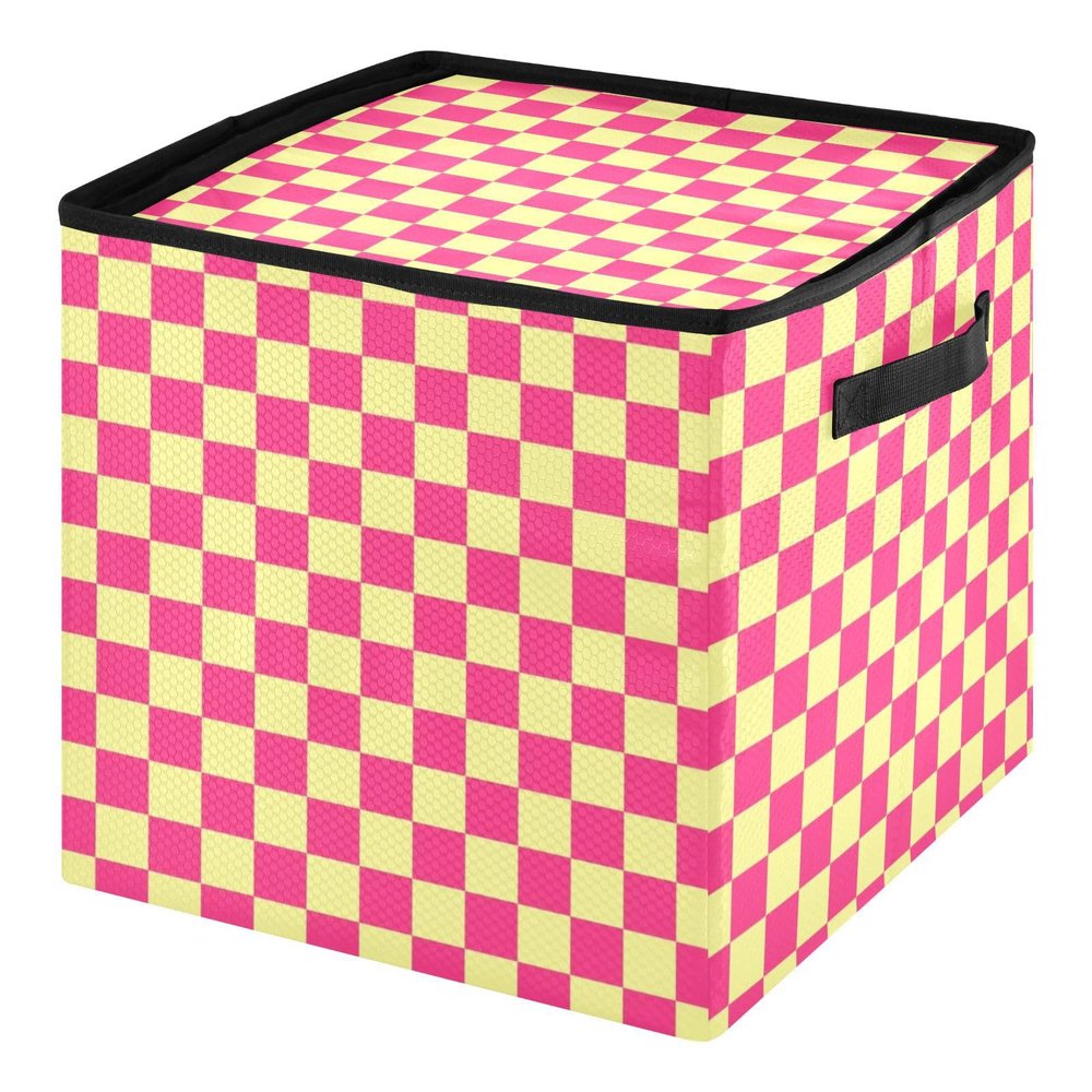 SyXIOP High Capacity Christmas ornament storage bag Holds Up to 64, Adjustable Dividers, Zippered Top, Two Handles stackable Decoration Organizer with Lid,Pink and Yellow American Plaid