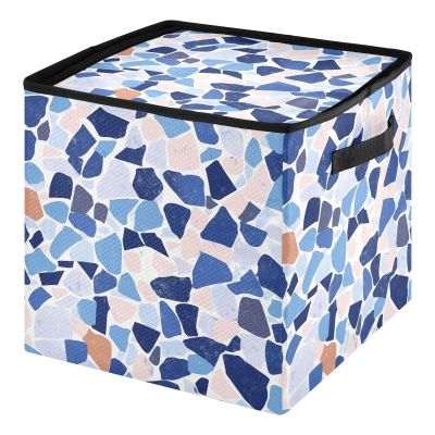 SyXIOP High Capacity Christmas ornament organizer storage Holds Up to 64, Adjustable Dividers, Zippered Top, Two Handles large ornament storage box with Lid,Terrazzo Pattern Glory Blue