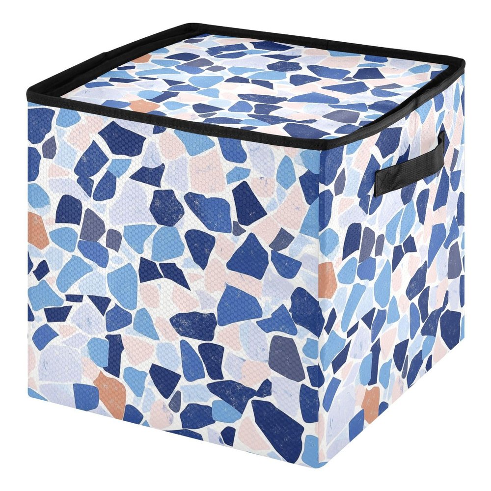 SyXIOP High Capacity Christmas ornament organizer storage Holds Up to 64, Adjustable Dividers, Zippered Top, Two Handles large ornament storage box with Lid,Terrazzo Pattern Glory Blue