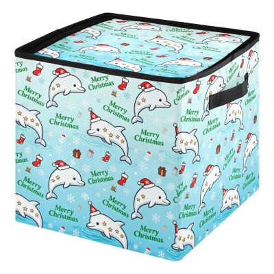 SyXIOP High Capacity Christmas large ornament storage Holds Up to 64, Adjustable Dividers, Zippered Top, Two Handles foldable large ornament storage box with Lid,Merry Christmas Cute Dolphin