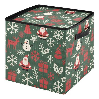 SyXIOP High Capacity Christmas ornament organizer storage Holds Up to 64, Adjustable Dividers, Zippered Top, Two Handles handy christmas storage with Lid,Merry Christmas Deer Snowflake Red Dark Green