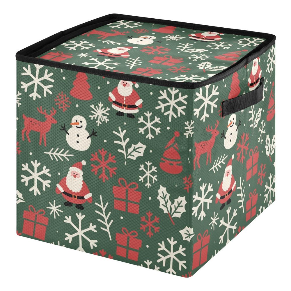 SyXIOP High Capacity Christmas ornament organizer storage Holds Up to 64, Adjustable Dividers, Zippered Top, Two Handles handy christmas storage with Lid,Merry Christmas Deer Snowflake Red Dark Green