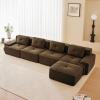 153" Modern Corduroy Cloud Sofa with Ottoman, L Shaped Boneless Modular Large Sectional Couches for Living Room, Brown 4 Seater Compressed Memory Foam Couch, Extra Deep Seat, No Assembly view 1