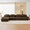153" Modern Corduroy Cloud Sofa with Ottoman, L Shaped Boneless Modular Large Sectional Couches for Living Room, Brown 4 Seater Compressed Memory Foam Couch, Extra Deep Seat, No Assembly view 2